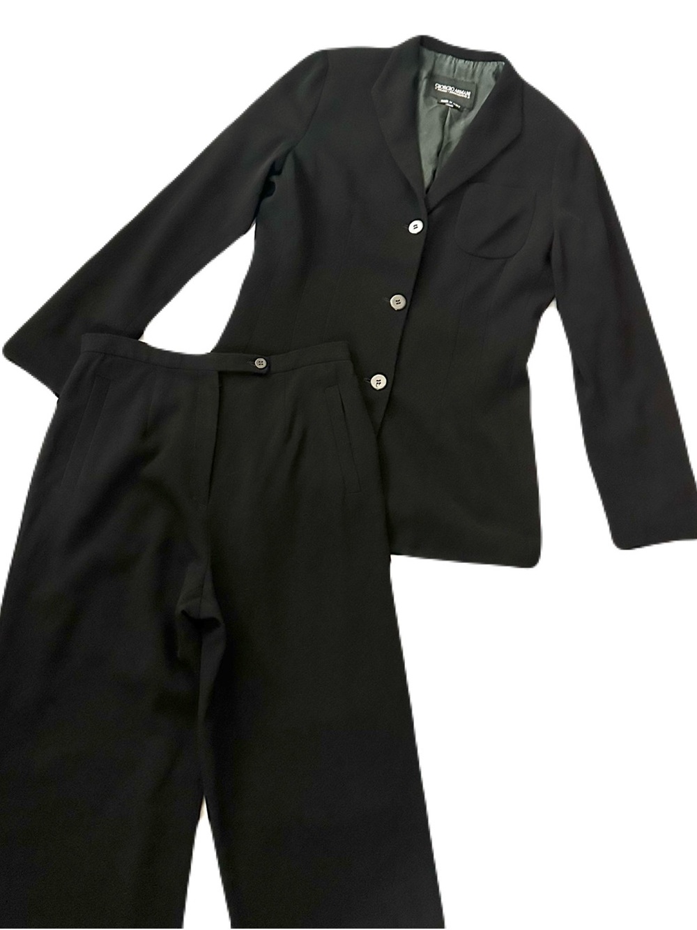 GIORGIO ARMANI Vintage Black Wool Pantsuit Blazer & Trousers Size 10